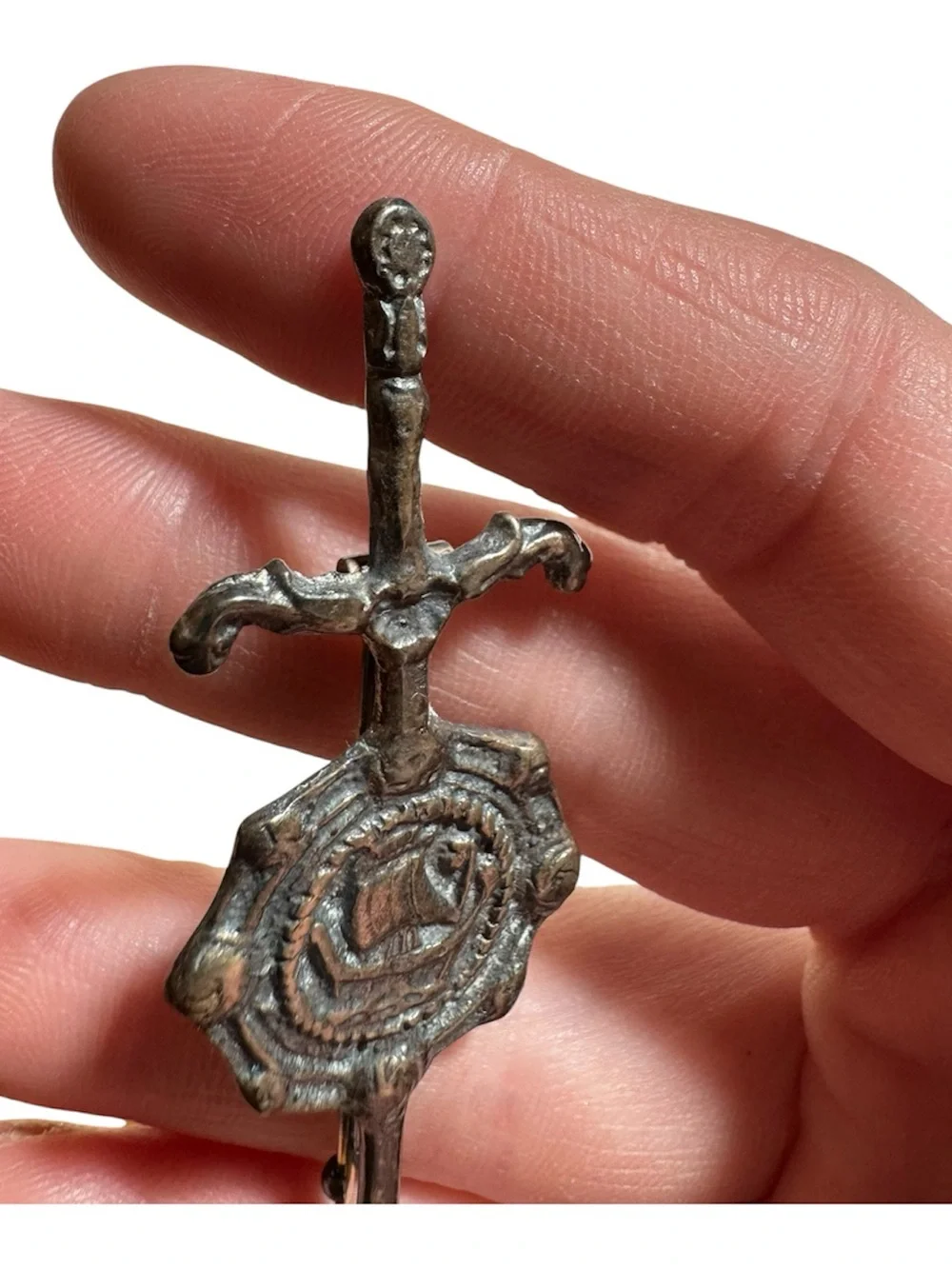 Vintage Decorative Sword Pendant in Aged Silver Tone